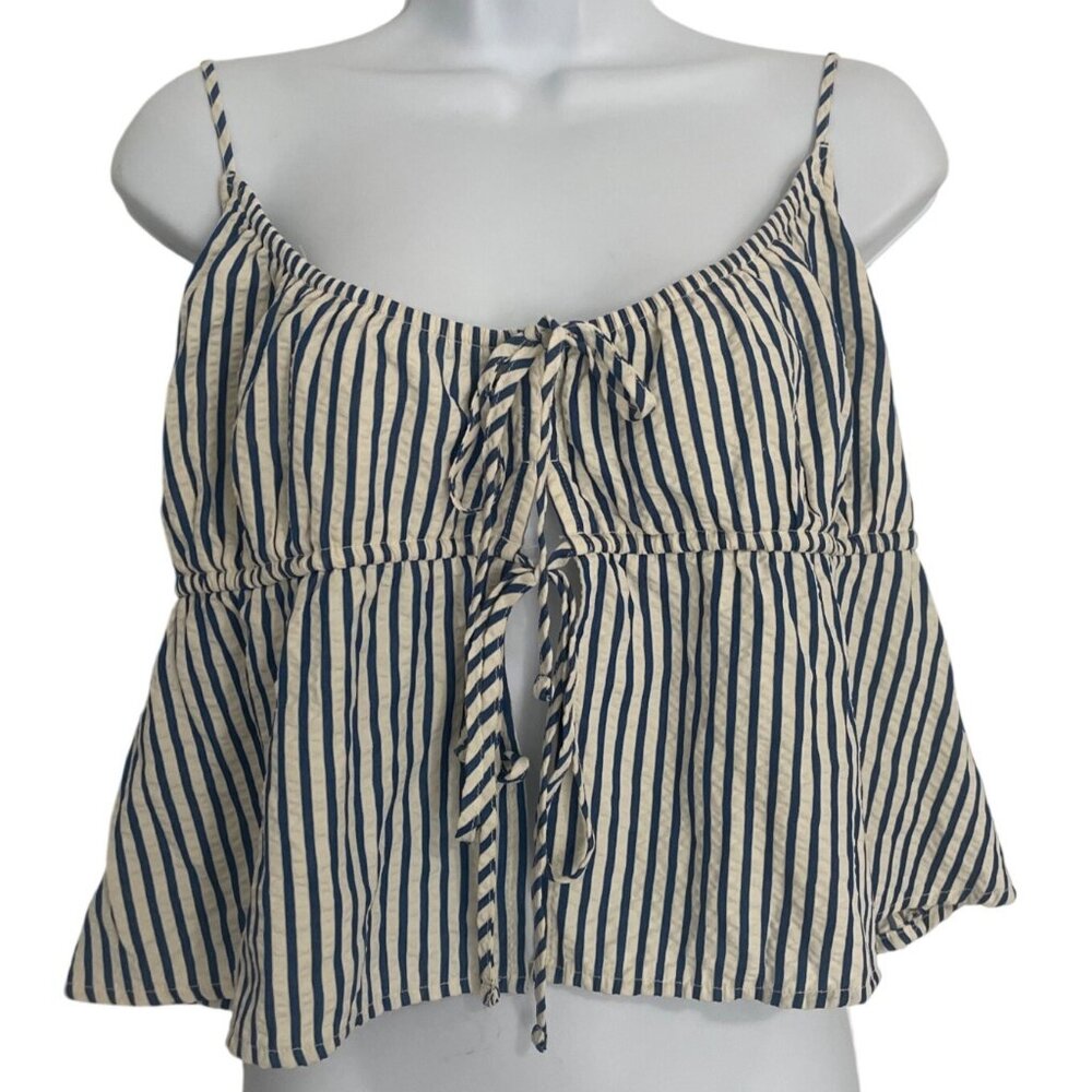 American Eagle Blue & White Striped Peplum Cami‎ Top M Coquette Babydoll